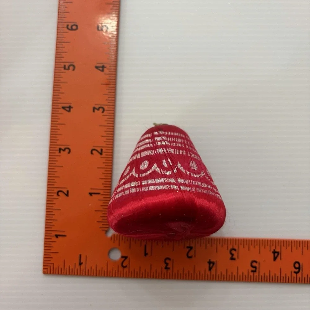 Vintage Satin Thread Christmas Bell Ornaments Set If 4 Retro Kitsch